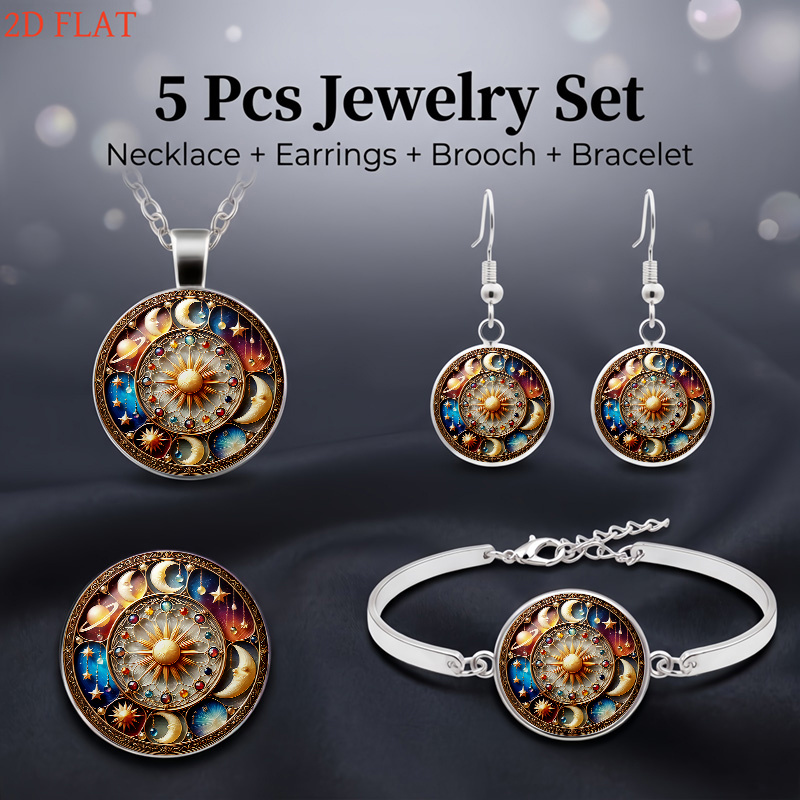 5pcs Solar System & Celestial-Themed Women's Jewellery Set